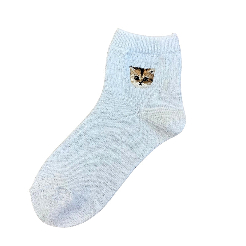 ラメ無地ヌネットワンポイント刺繍 ショートソックス(ホワイト)