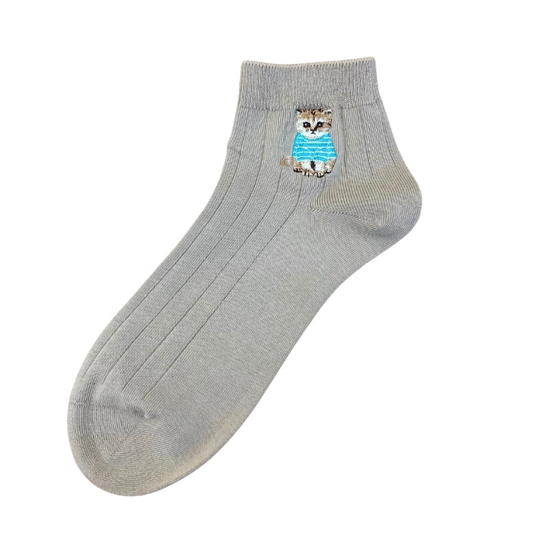 【メンズ】お座りヌネットボーダーT刺繍 ショート丈ソックス(ベージュ)