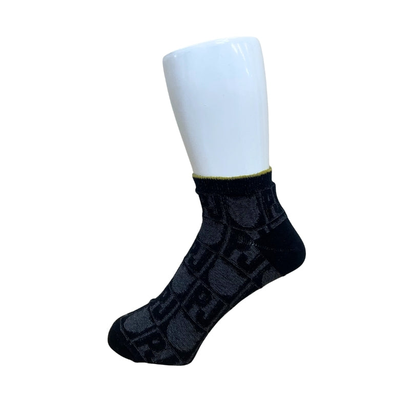 【メンズ】PJ&猫シルエット総柄 ショート丈ソックス(ブラック)