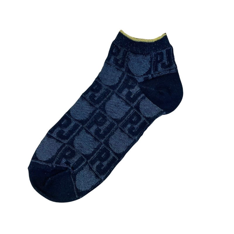 【メンズ】PJ&猫シルエット総柄 ショート丈ソックス(ブラック)