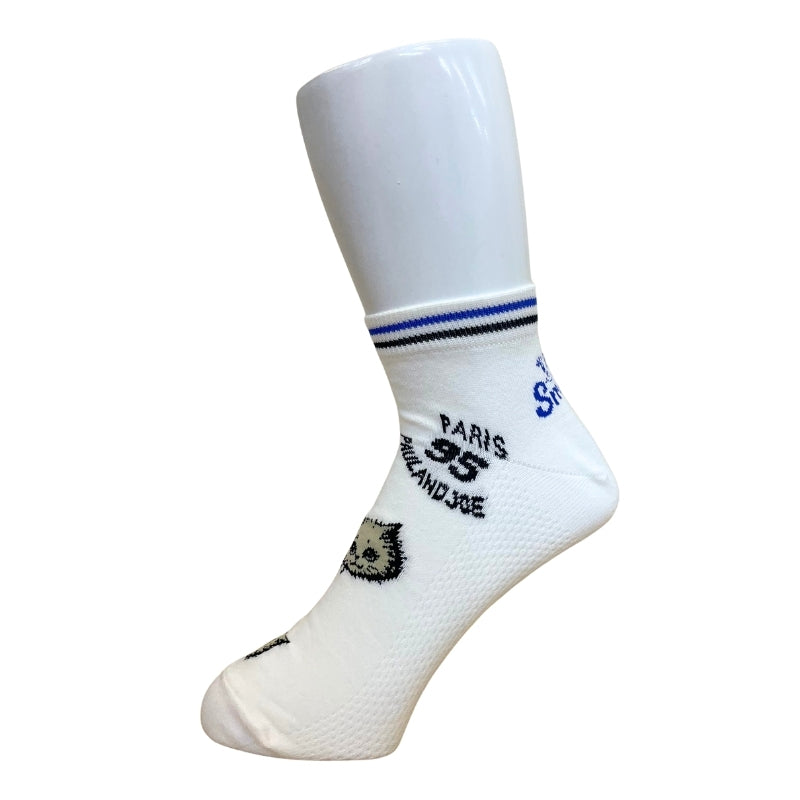 【メンズ】レトロワッペン風総柄 ショート丈ソックス(ホワイト)