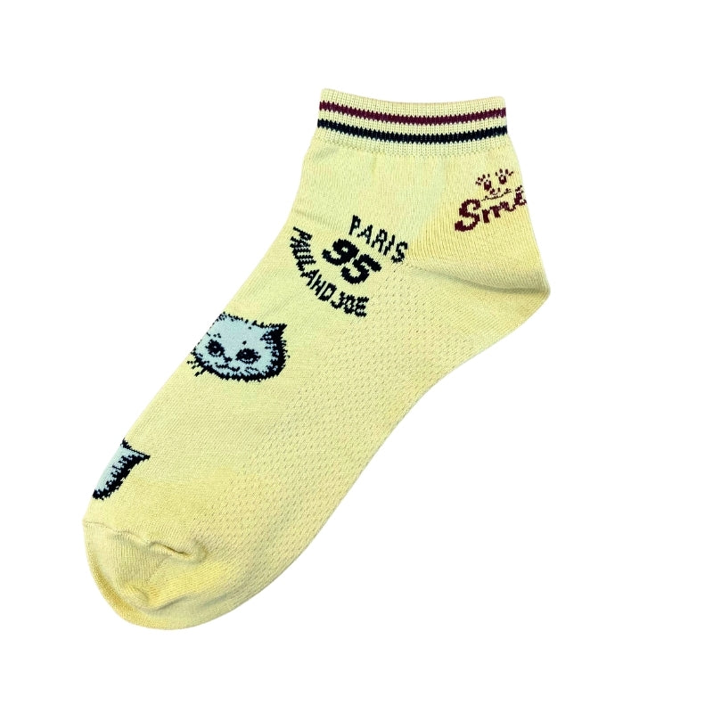【メンズ】レトロワッペン風総柄 ショート丈ソックス(イエロー)