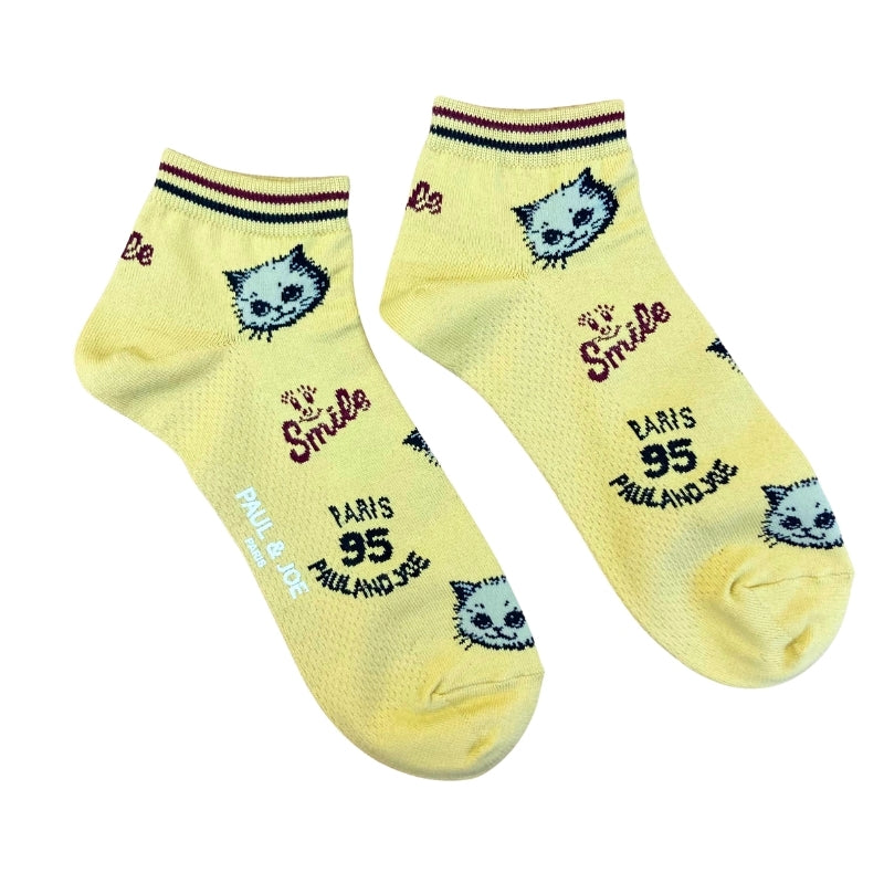 【メンズ】レトロワッペン風総柄 ショート丈ソックス(イエロー)