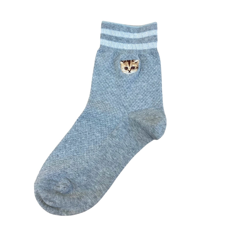 カノコヌネット刺繍柄 ロークルー丈ソックス(グレー)