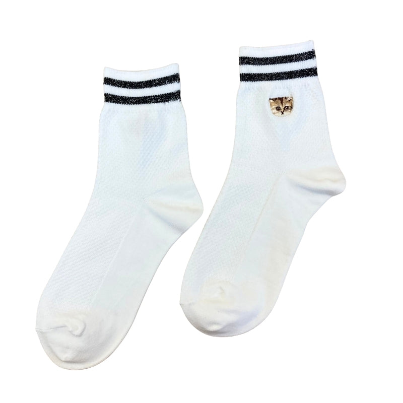カノコヌネット刺繍柄 ロークルー丈ソックス(ホワイト)