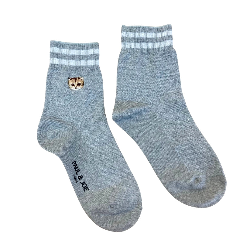 カノコヌネット刺繍柄 ロークルー丈ソックス(グレー)