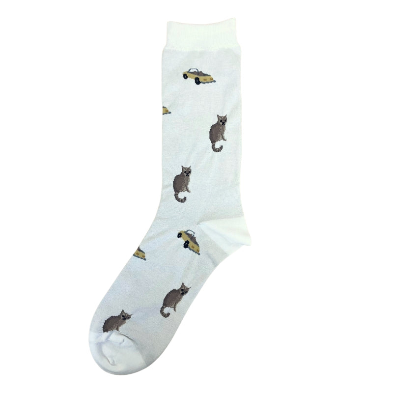 【メンズ】CAR&CAT総柄 クルー丈ソックス(ホワイト)