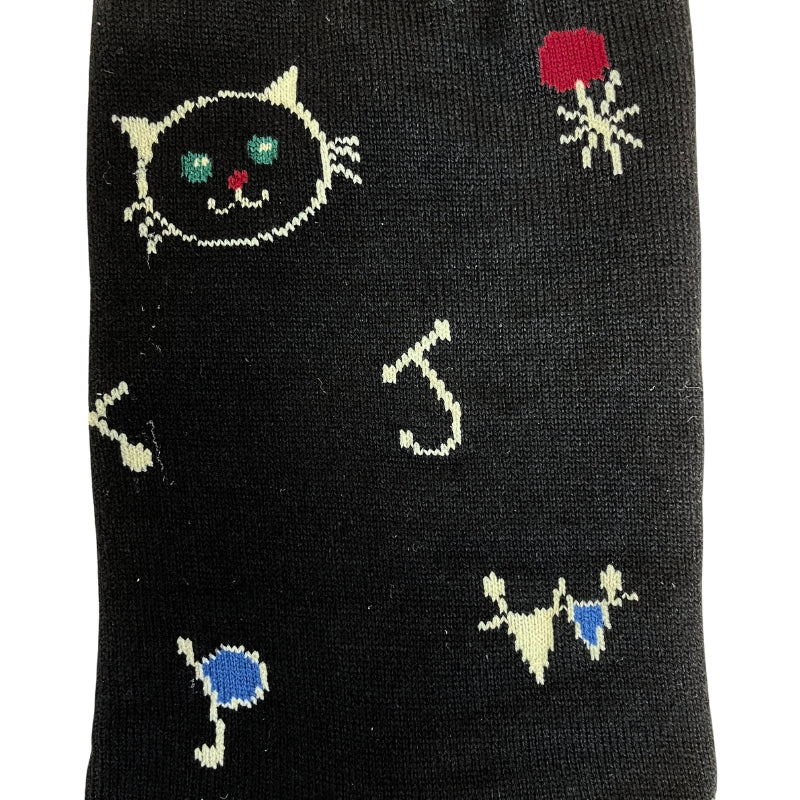 【メンズ】ART CAT 総柄 クルー丈ソックス(ブラック)