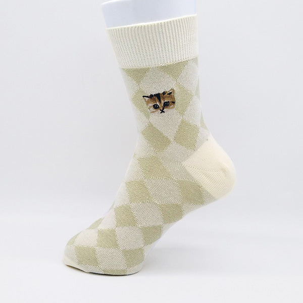 【メンズ】ダイヤ柄ヌネット刺繍ソックス(アイボリー)