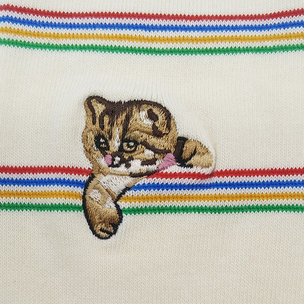 【メンズ】ボーダー柄ヌネット刺繍ソックス(アイボリー)