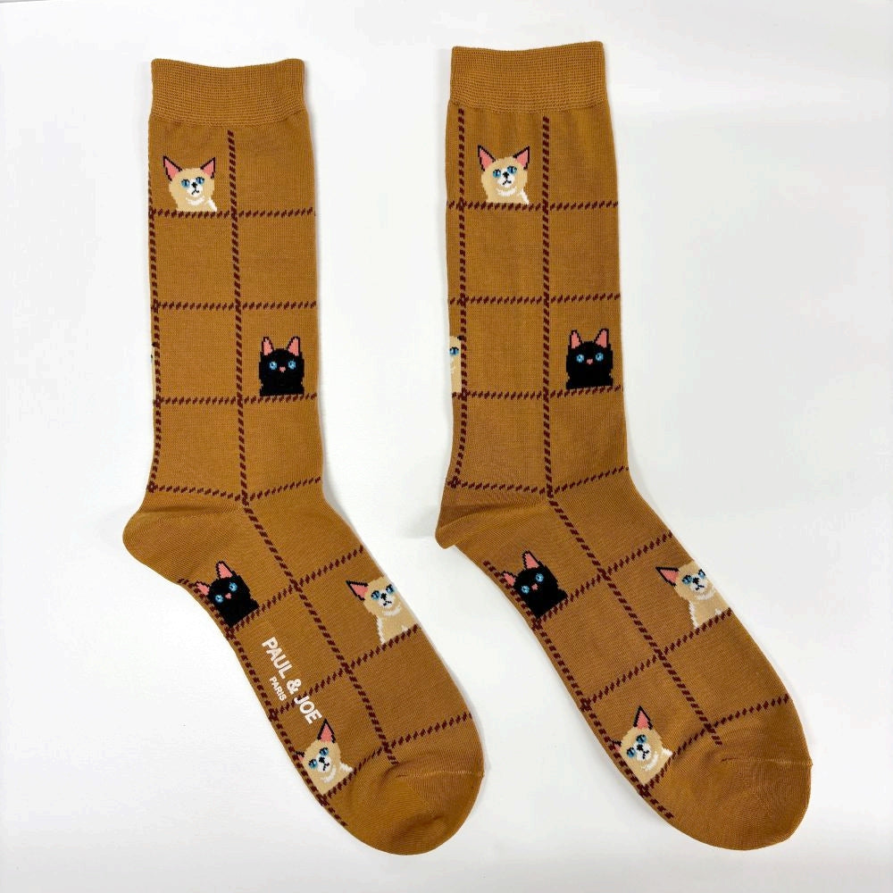 【メンズ】ウィンドウペーン猫柄 メンズソックス