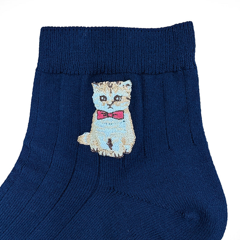 【メンズ】お座りヌネット刺繍 アンクル丈ソックス(ネイビー)