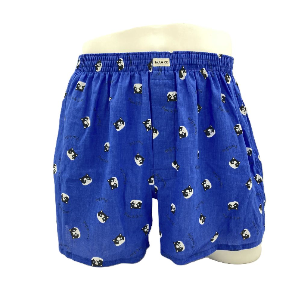 ピケ楊柳黒白ハチワレ猫柄PT(ブルー)