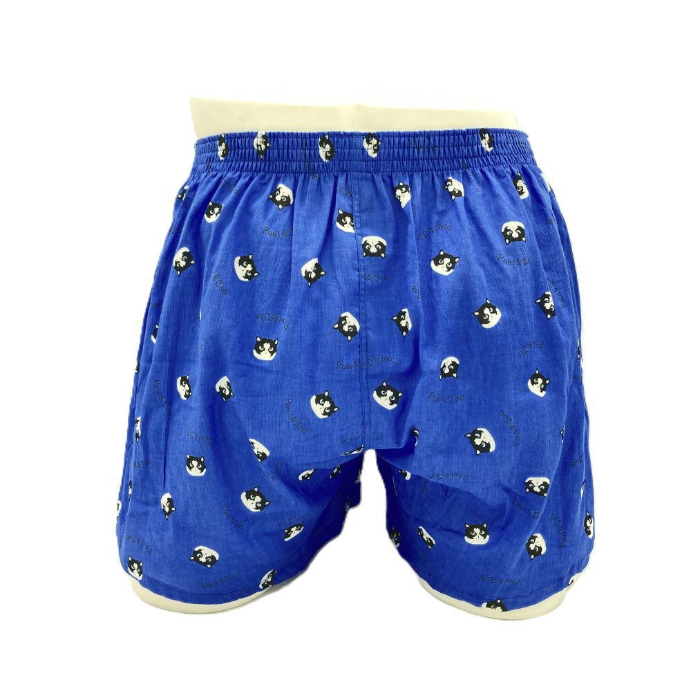 ピケ楊柳黒白ハチワレ猫柄PT(ブルー)