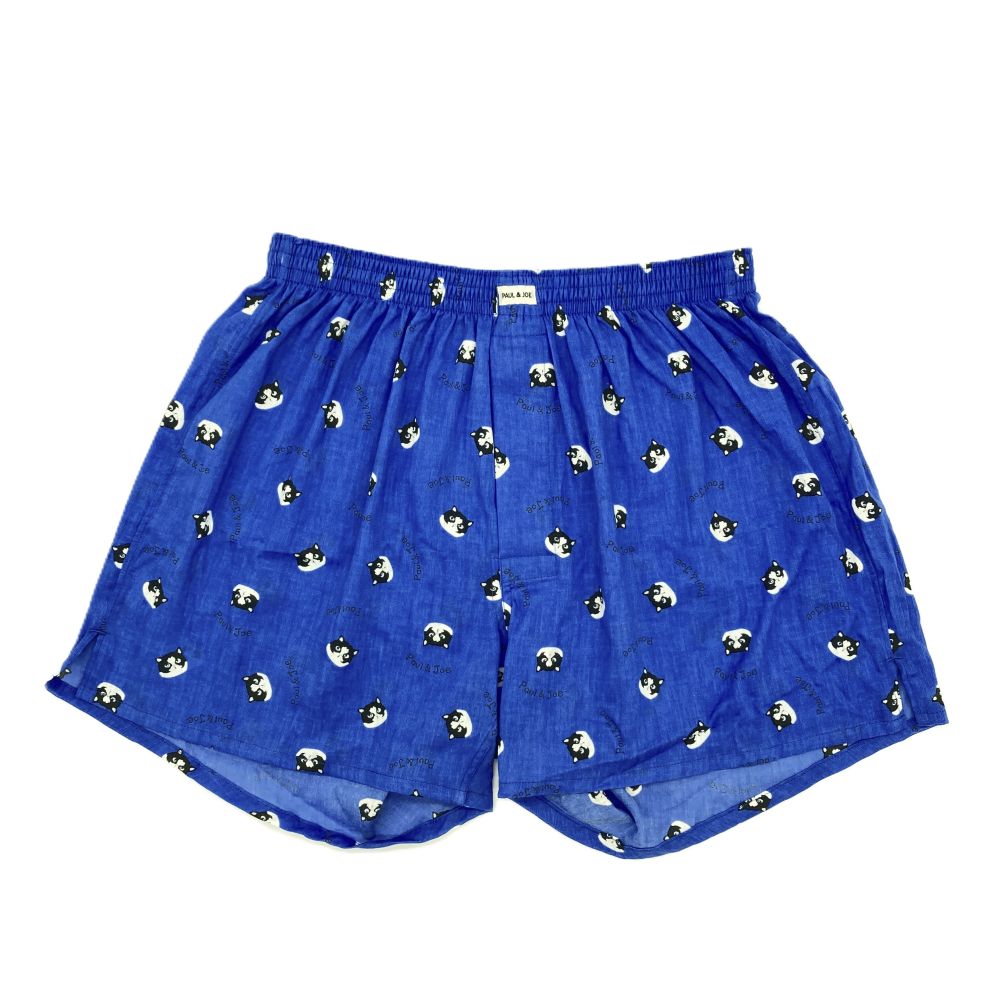 ピケ楊柳黒白ハチワレ猫柄PT(ブルー)