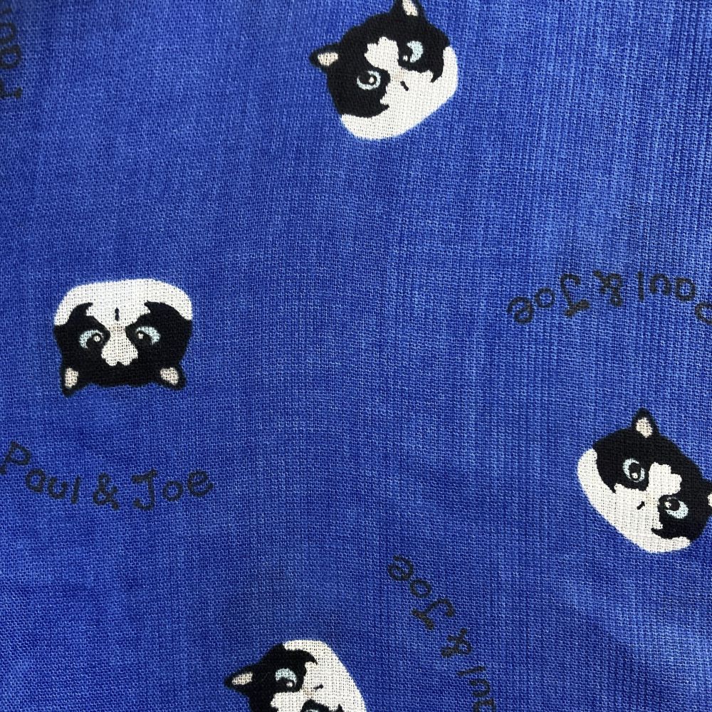 ピケ楊柳黒白ハチワレ猫柄PT(ブルー)