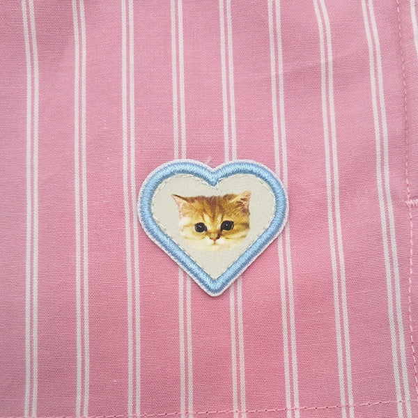 ストライプ柄ハートワッペン(ピンク)