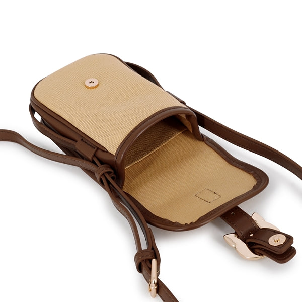 キャンバスコンビ スリムポシェット ブラウン