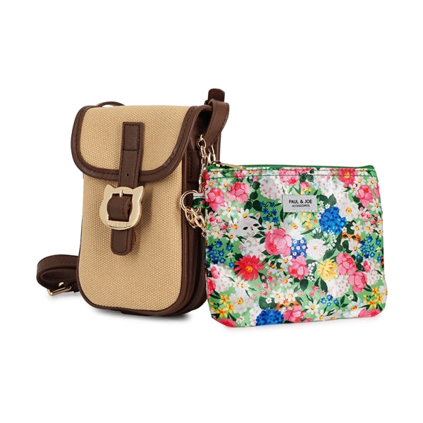 キャンバスコンビ スリムポシェット ブラウン