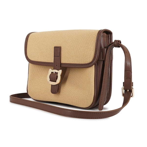 キャンバスコンビ ショルダーバッグ ブラウン