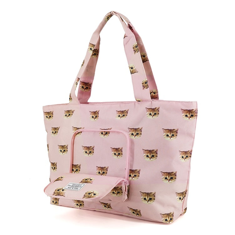 ヌネット総柄 折りたたみトートバッグ(ピンク)