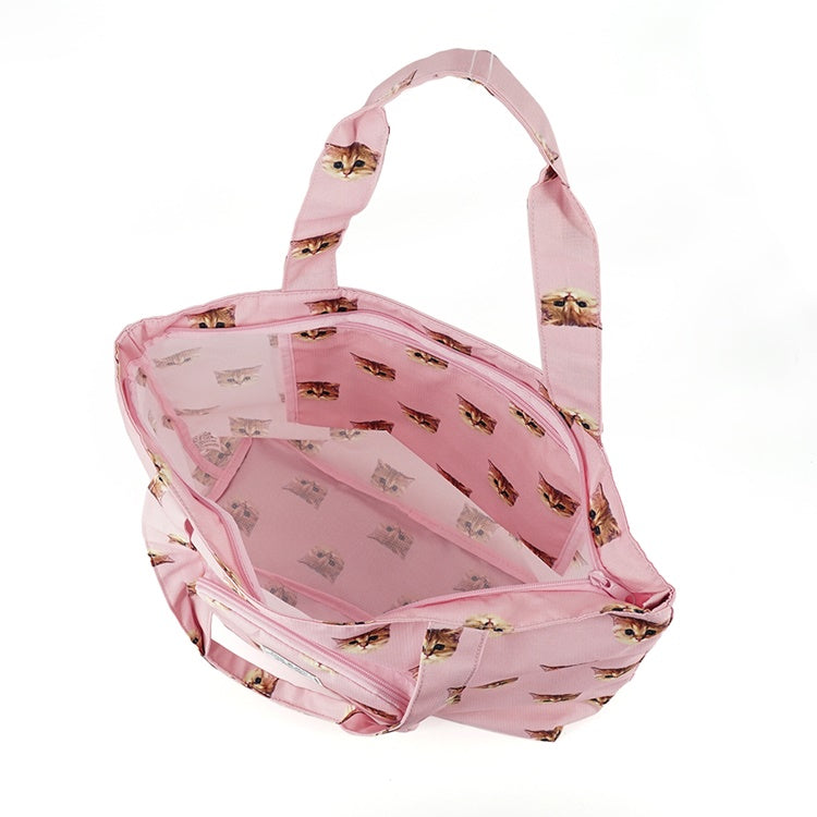 ヌネット総柄 折りたたみトートバッグ(ピンク)