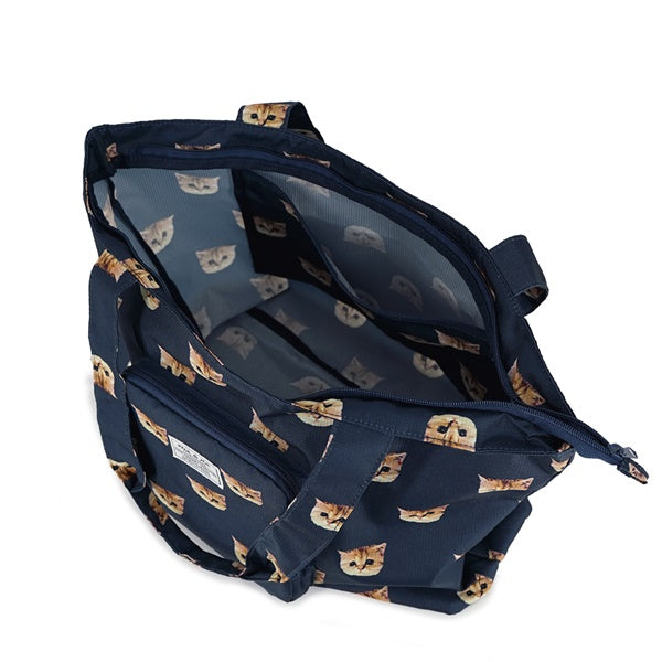 ヌネット総柄 折りたたみトート ネイビー