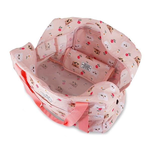 折りたたみボストンバッグ ジプシー&ヌネット総柄(ピンク)