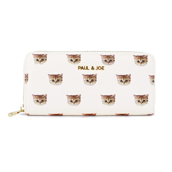 ヌネット合皮総柄 ラウンド束入れ(アイボリー)