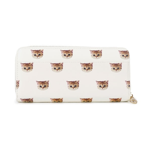 ヌネット合皮総柄 ラウンド束入れ(アイボリー)