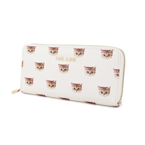 ヌネット合皮総柄 ラウンド束入れ(アイボリー)