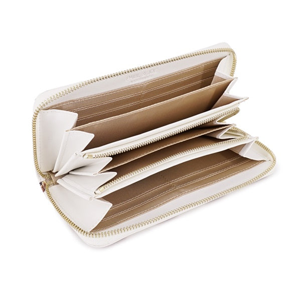 ヌネット合皮総柄 ラウンド束入れ(アイボリー)