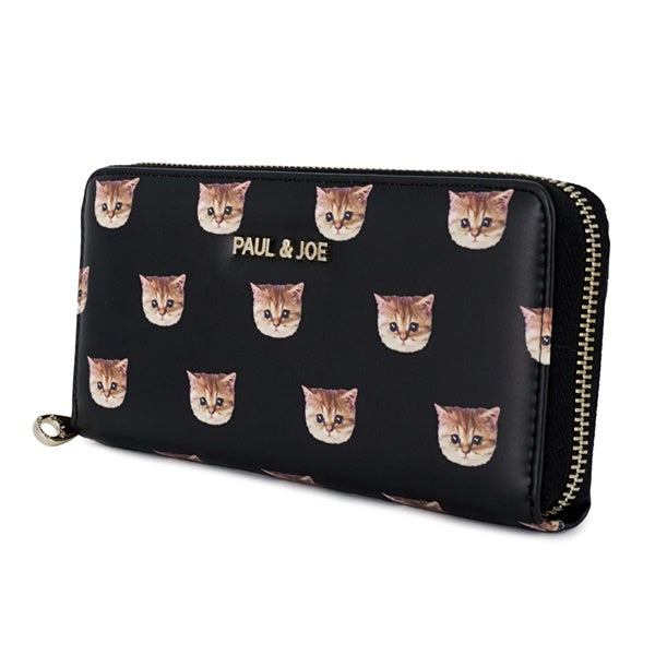 ヌネット合皮総柄 ラウンド束入れ(ブラック)