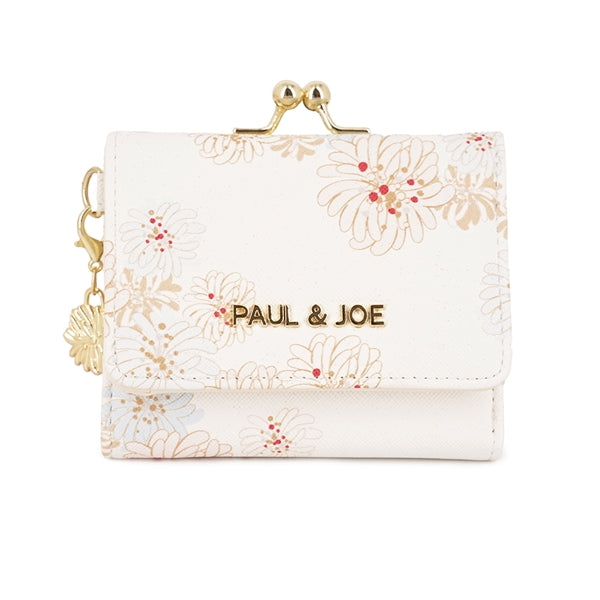 クリザンテーム・ラメプリント 口金ミニ財布 アイボリー