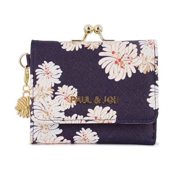 クリザンテーム・ラメプリント 口金ミニ財布 ネイビー