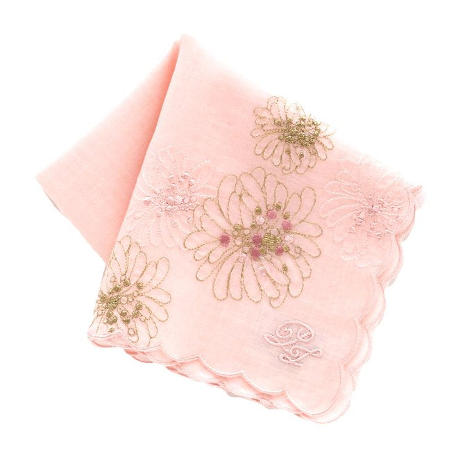 刺繡プリントエンブハンカチ(クリザンテーム・ピンク)
