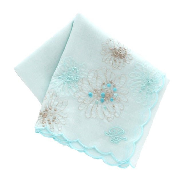 刺繡プリントエンブハンカチ(クリザンテーム・ブルー)