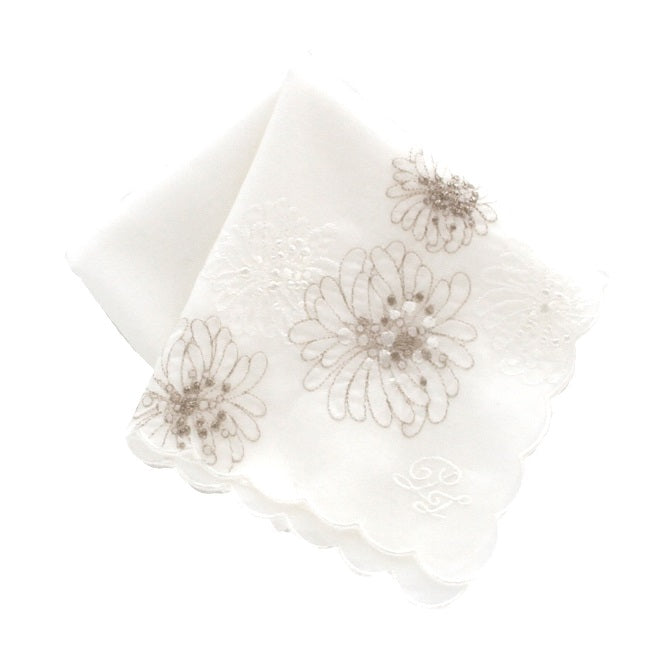 刺繡プリントエンブハンカチ(クリザンテーム・ホワイト)