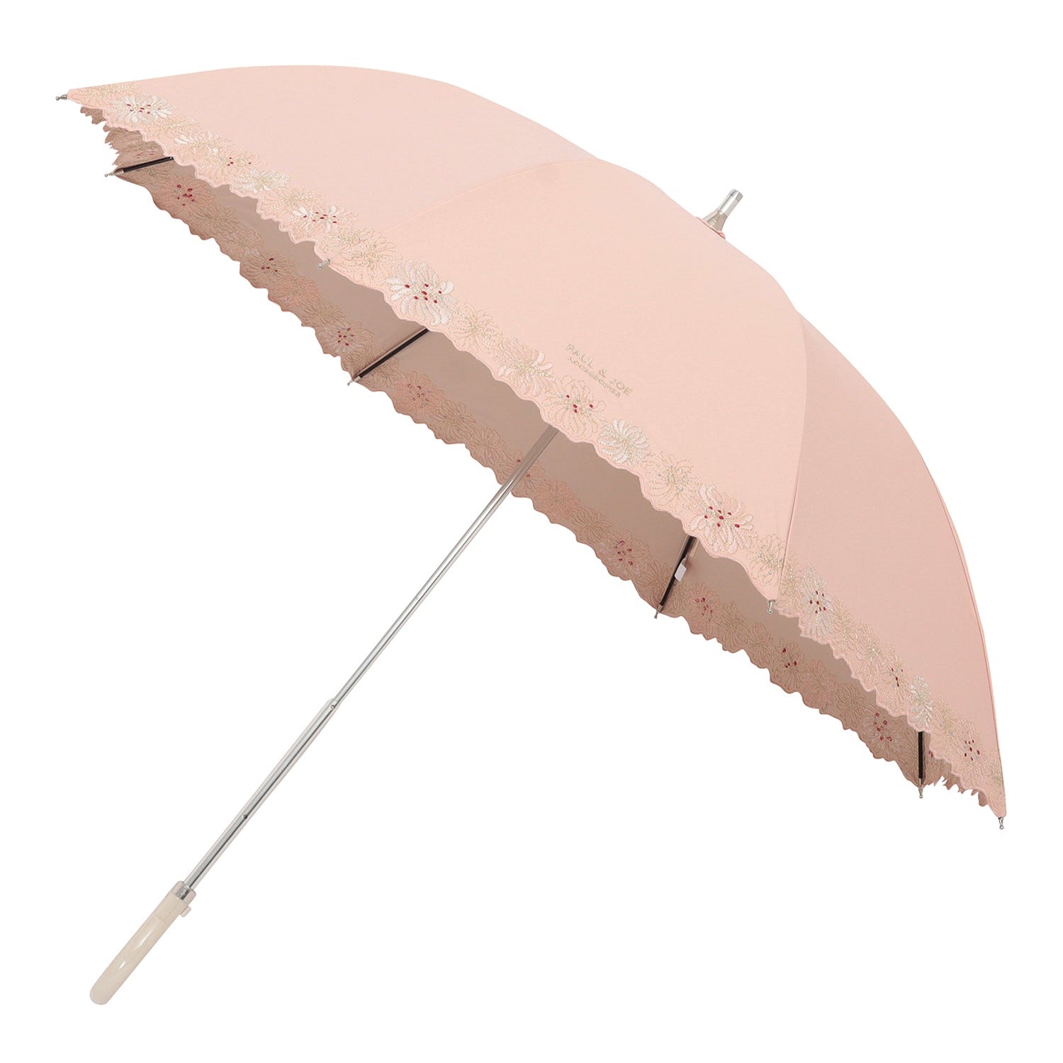 日傘(晴雨兼用) 長傘 クリザンテーム刺繍 ピーチ