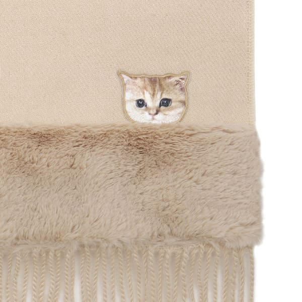 ヌネット無地×ファー付マフラー(パッケージ付) ベージュ