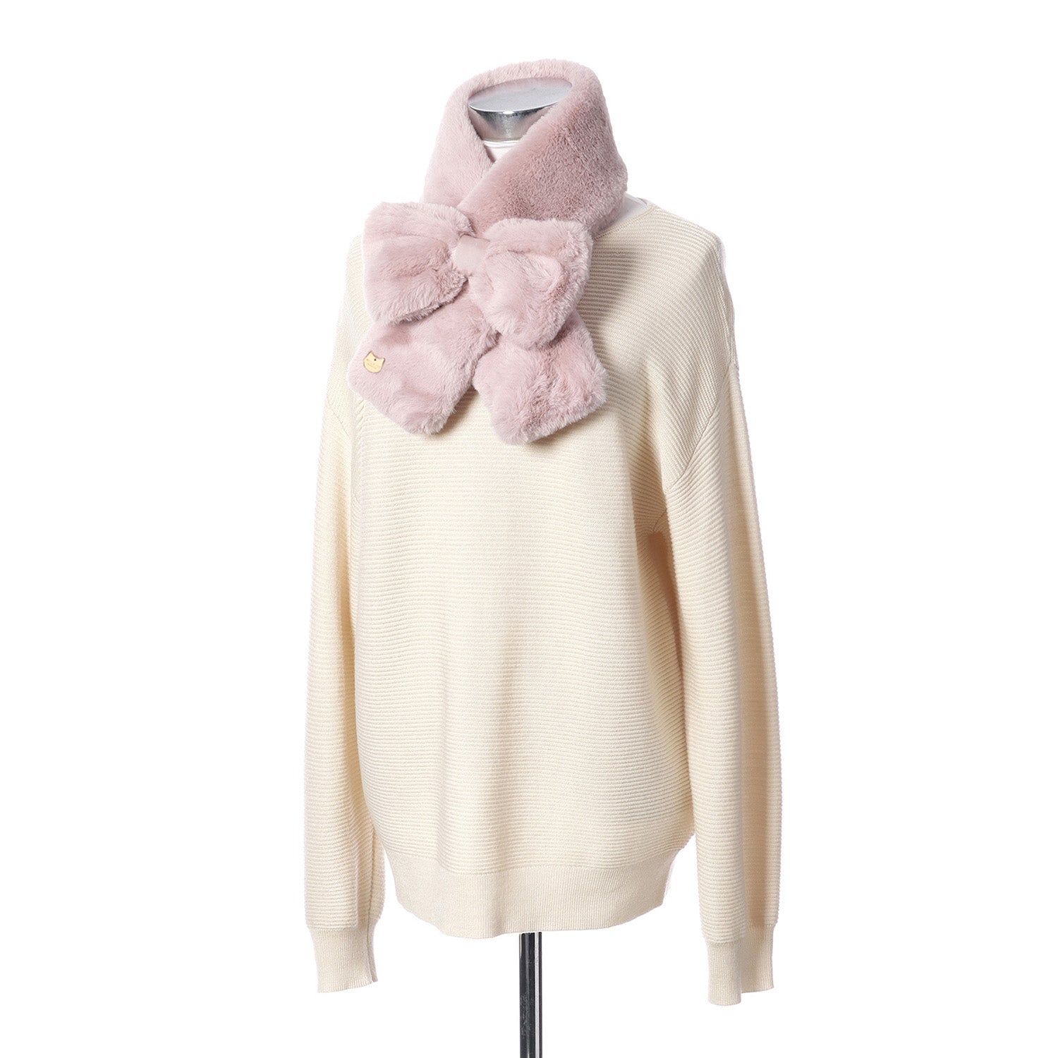 ファーリボンマフラー ペールピンク