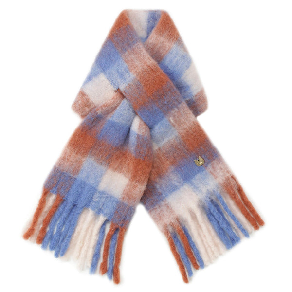 ウール混ブロックチェックボリュームマフラー　ブラウン