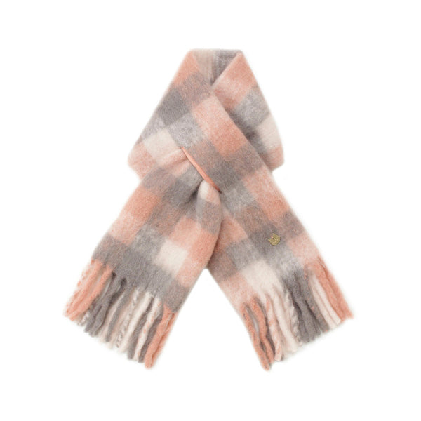 ウール混ブロックチェックボリュームマフラー　ピンク