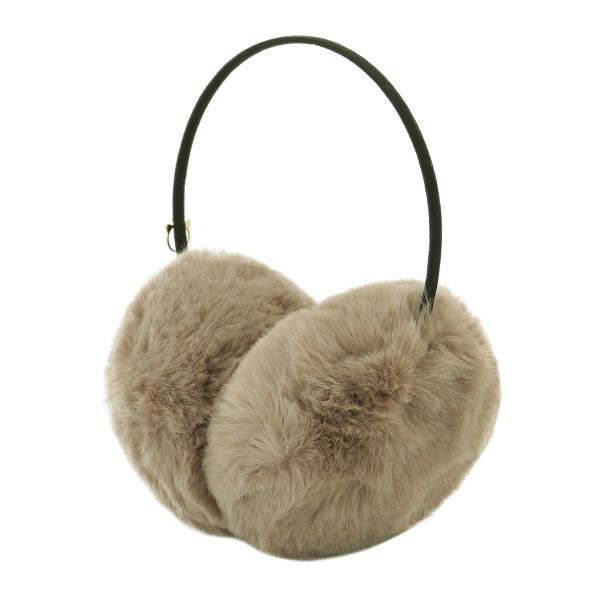 チャーム付フェイクファーイヤマフラー　ベージュ