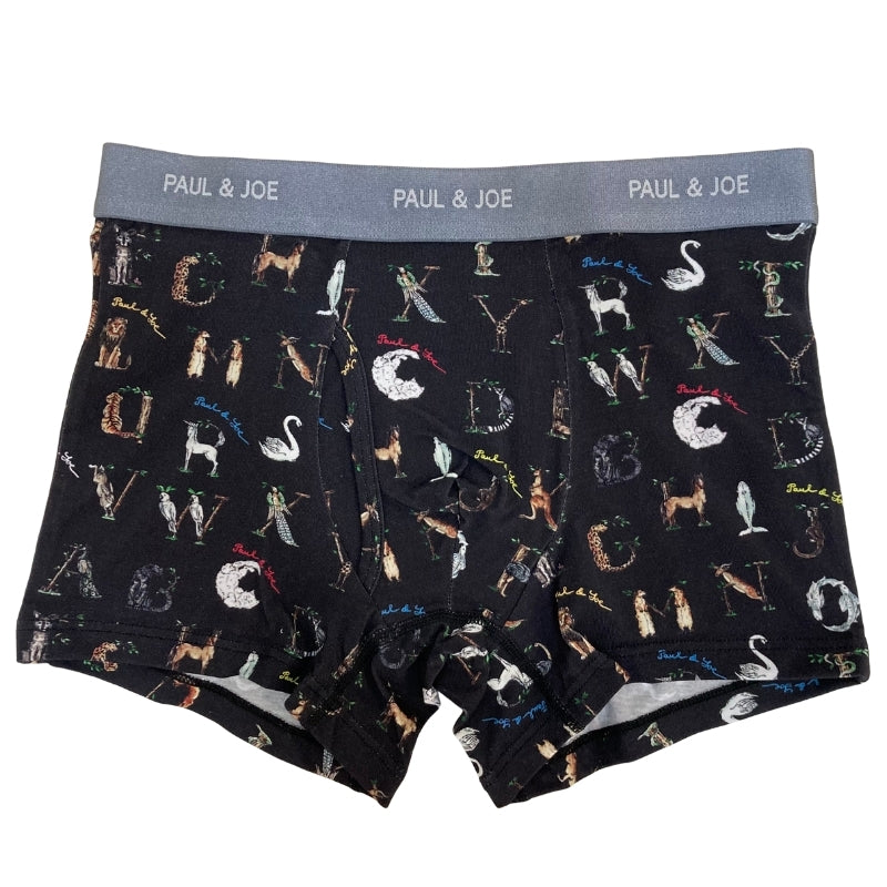 アルファベット動物柄　前開きボクサーパンツ（ブラック）