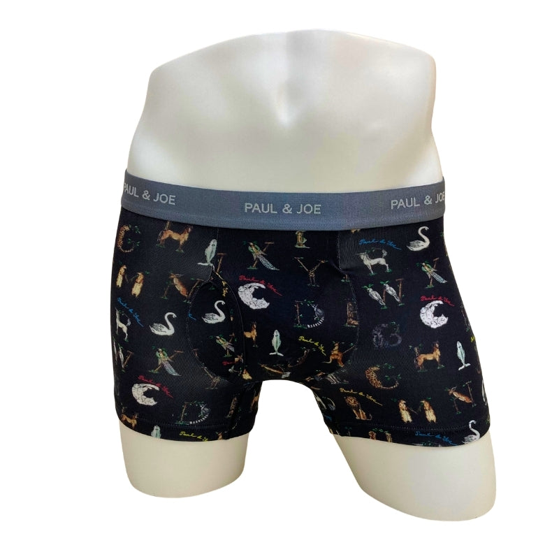 アルファベット動物柄　前開きボクサーパンツ（ブラック）