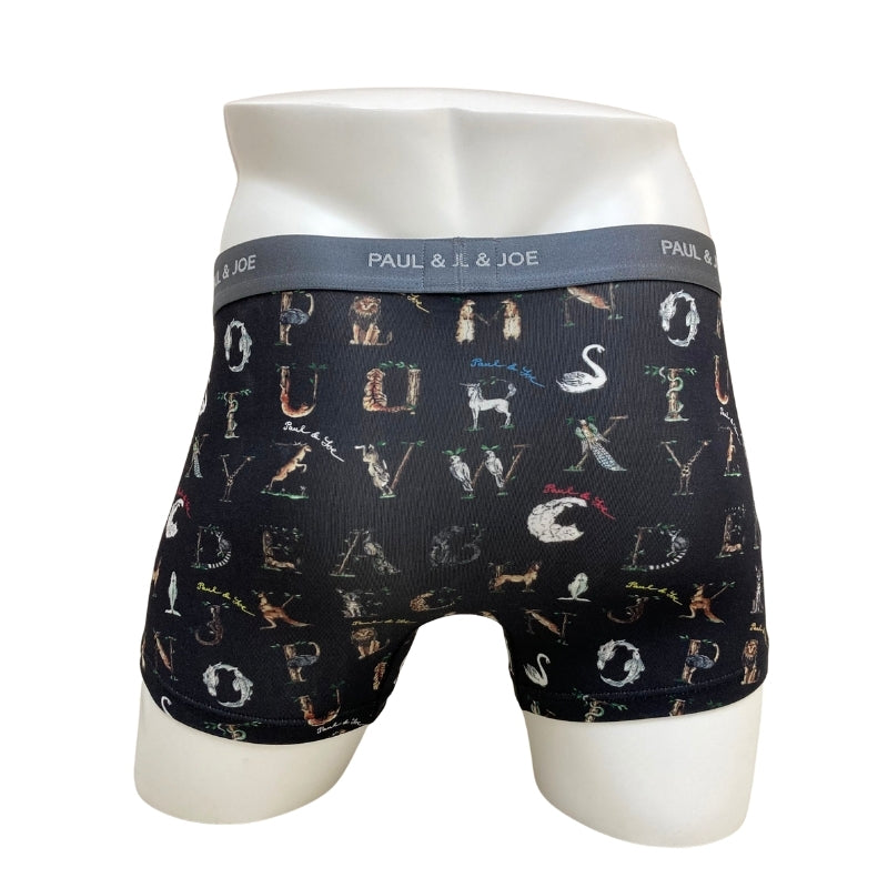 アルファベット動物柄　前開きボクサーパンツ（ブラック）