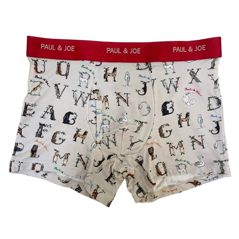 アルファベット動物柄　前開きボクサーパンツ（ベージュ）