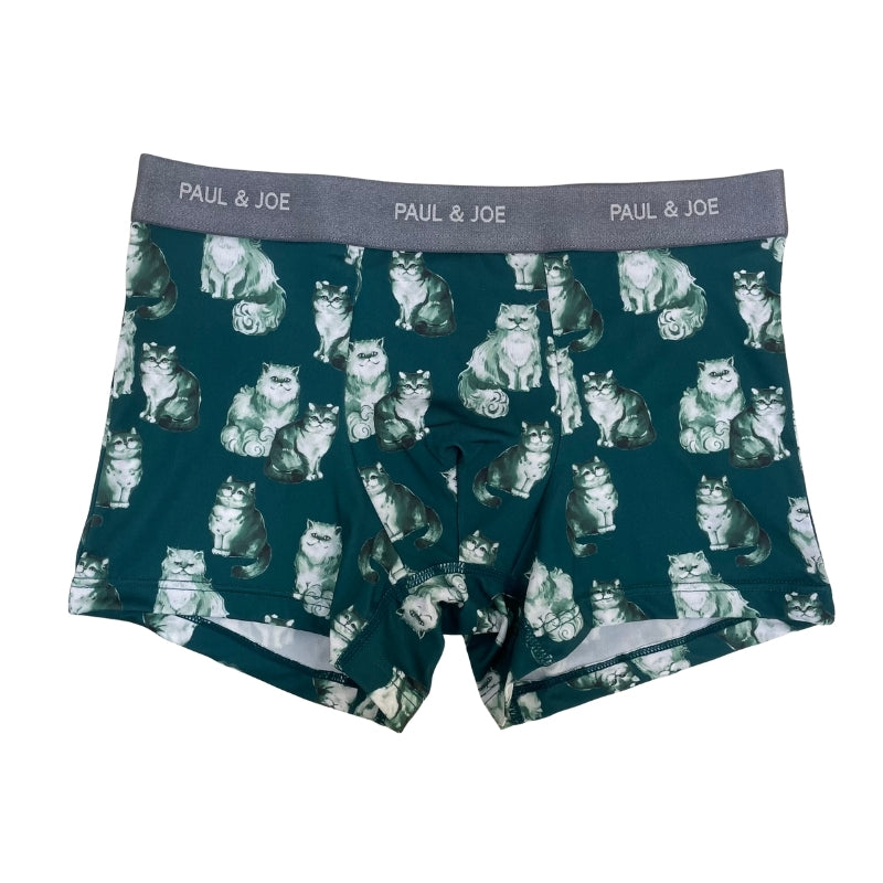 ネコリピート柄　前閉じボクサーパンツ（ダークグリーン）