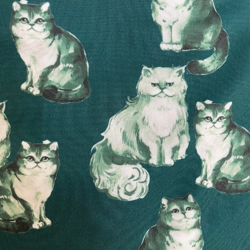 ネコリピート柄　前閉じボクサーパンツ（ダークグリーン）